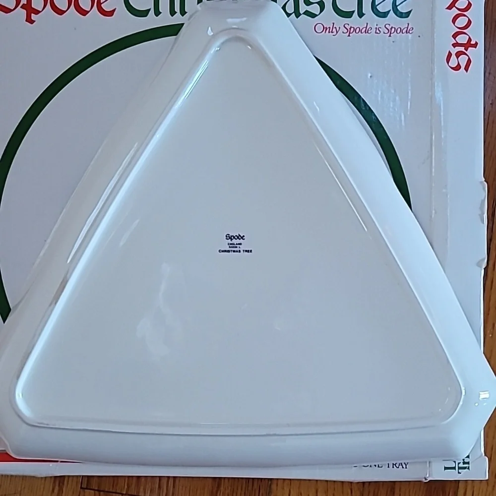 Vintage Fine Porcelain Spode Christmas Tree Large Triangle Tray Plate & Box